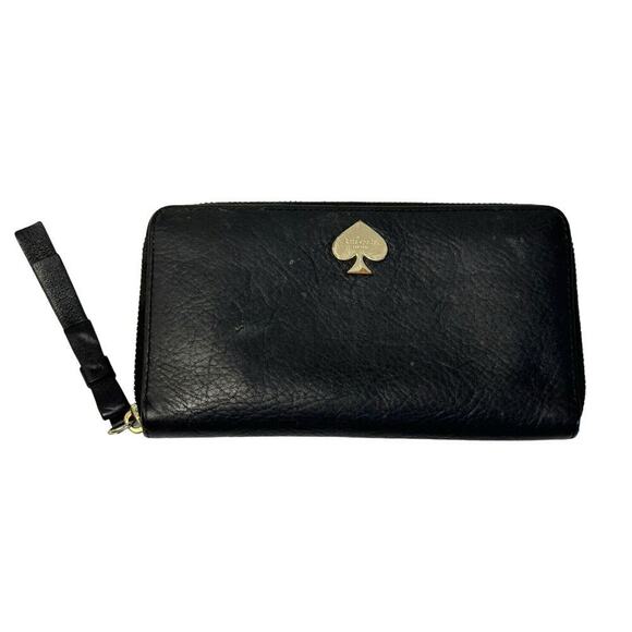 Vtg KATE SPADE New York Black Genuine Pebbled Leather Zip Around Wallet Clutch - Picture 1 of 12